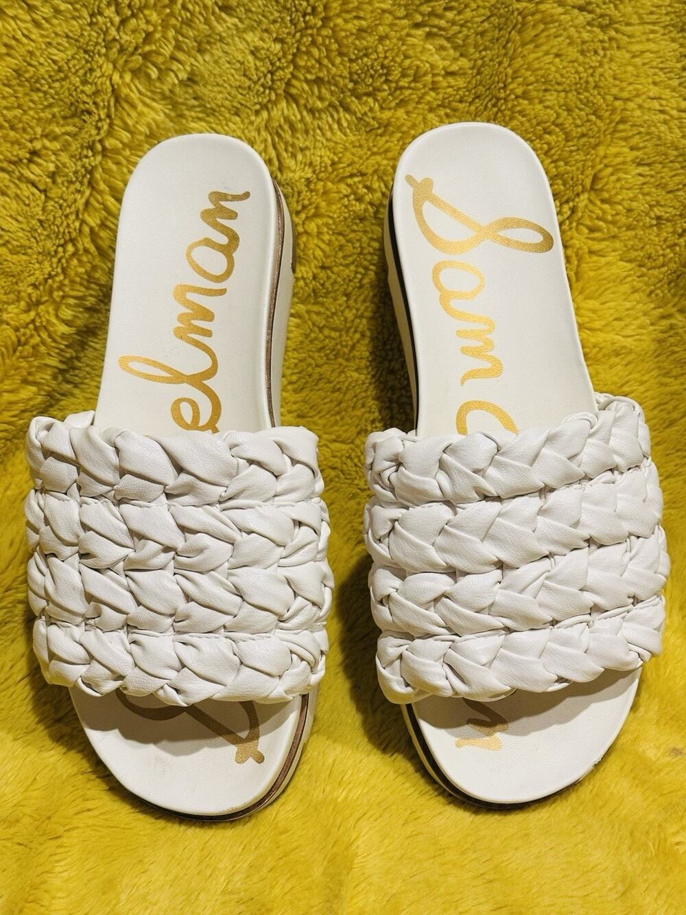 SAM EDELMAN Ainslie White Braided Woven Leather Slip-On Slide Sandals - Size 8